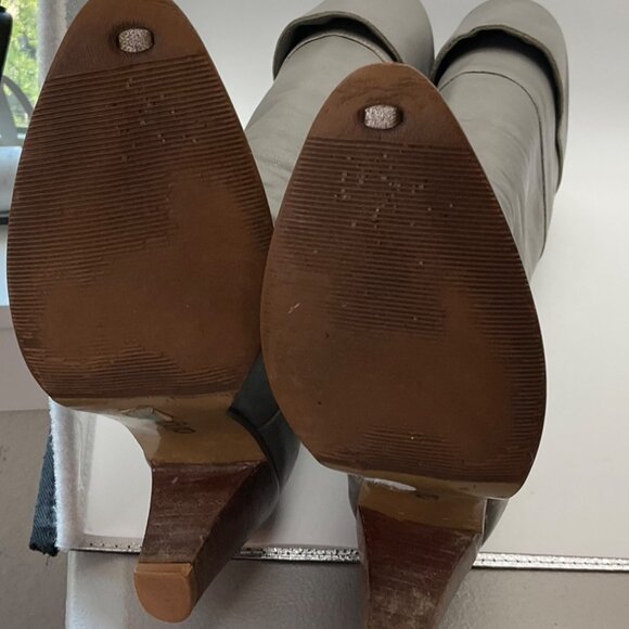 VTG Dingo 5.5 Gray Leather Knee Boots Fold-Over Slouchy Western Boho Metal Toe - Picture 11 of 13